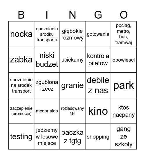 Spotkania Bingo Card