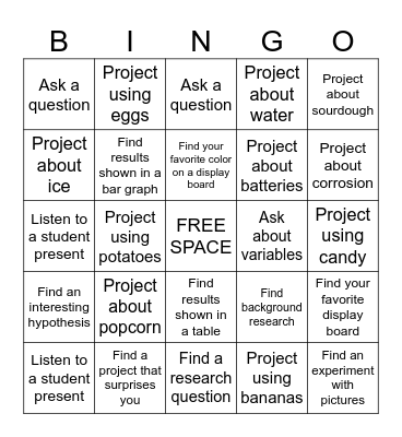 Challenge A Science Fair 2025 Bingo Card