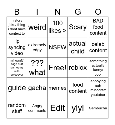 youtube shorts bingo Card