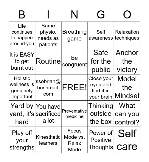 Testing & the Anxiety which accompanies it Bingo Card