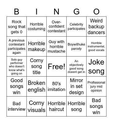 Eurovision LT bingo Card