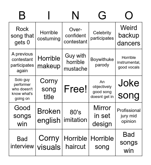 Eurovision LT bingo Card