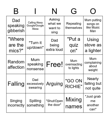 Saturday Night Kitchen Bingo! Bingo Card