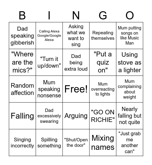 Saturday Night Kitchen Bingo! Bingo Card