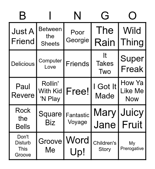 80's R&B and HipHop Bingo Card