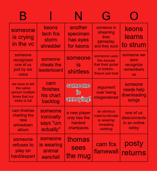 clone hero cringe! 2025 Bingo Card