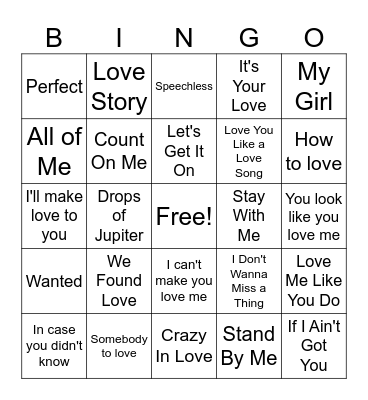 LOVE SONGS Bingo Card