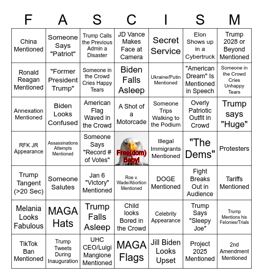 Inauguration Bingo Card