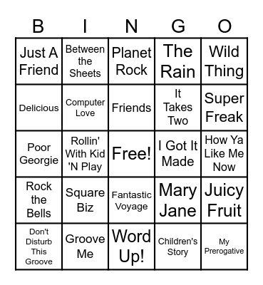 80's R&B and HipHop Bingo Card