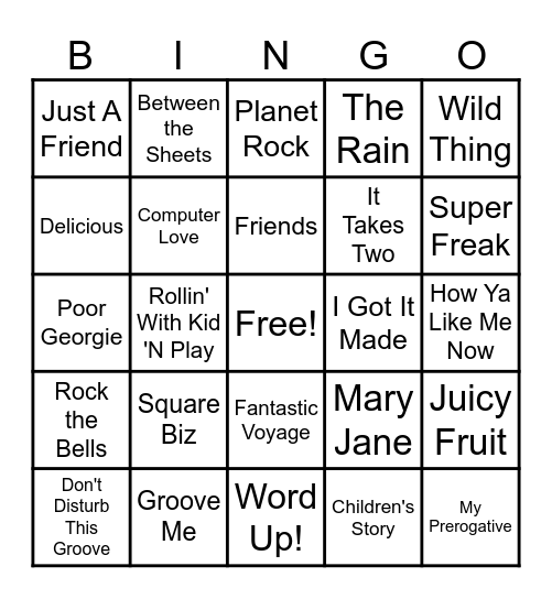 80's R&B and HipHop Bingo Card