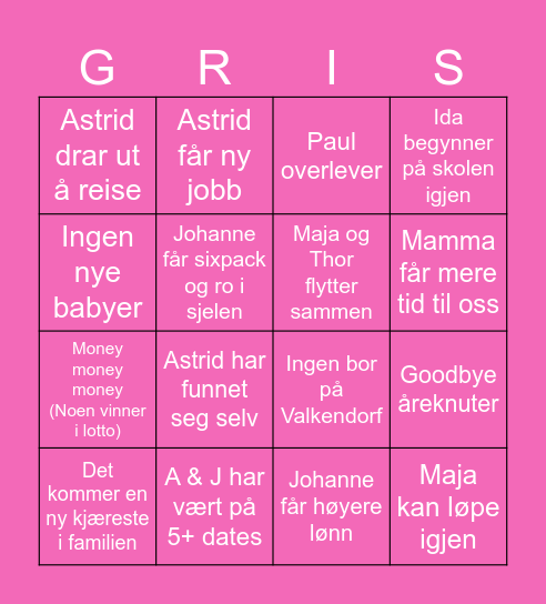 Ginger Nuts 2025 Bingo Card