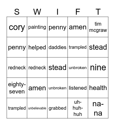 Words (Taylor's Version) (Debut Edition) Bingo Card