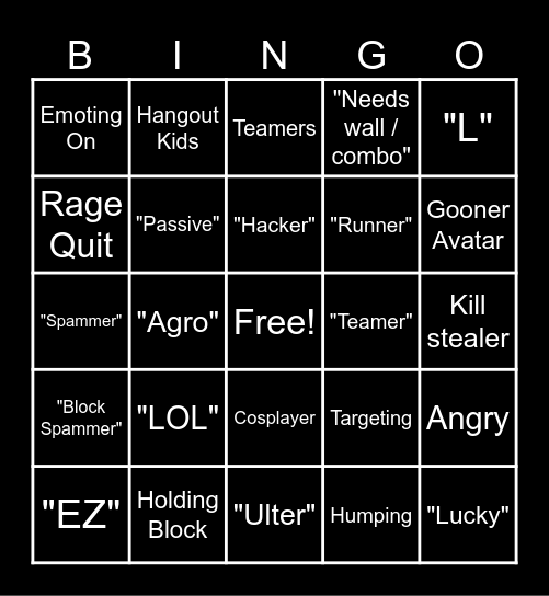 Ultimate TSB Bingo Card