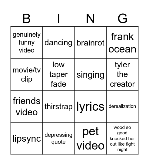 Tiktok BINGO Card