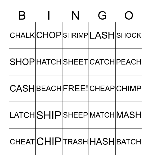 THE WORLD OF /CH/ AND /SH/ Bingo Card
