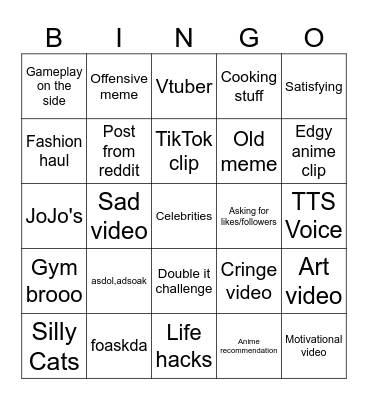 Instagram Reels bingo Card