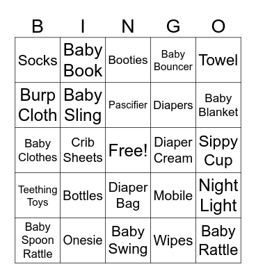 Salena's Baby Shower Bingo Card
