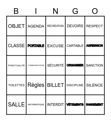 Reglements interieur Bingo Card