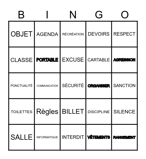 Reglements interieur Bingo Card