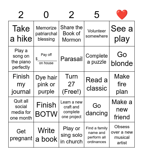 2025 Bingo Card