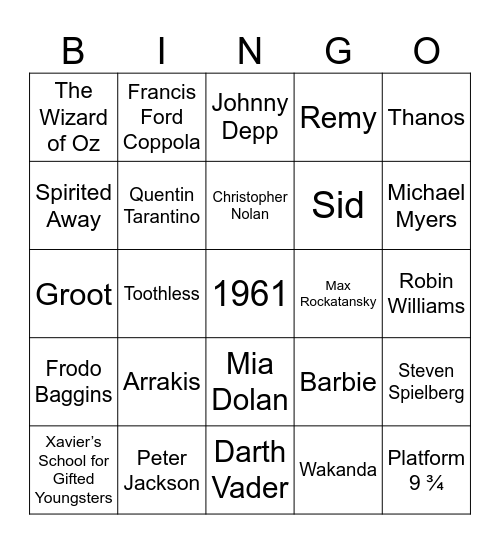 Film Bingo Card