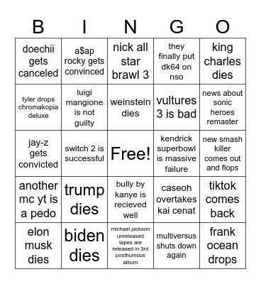 bad 2025 hingo Bingo Card