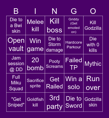 Fortnite Chapter 6 Season 1 Bingo Card