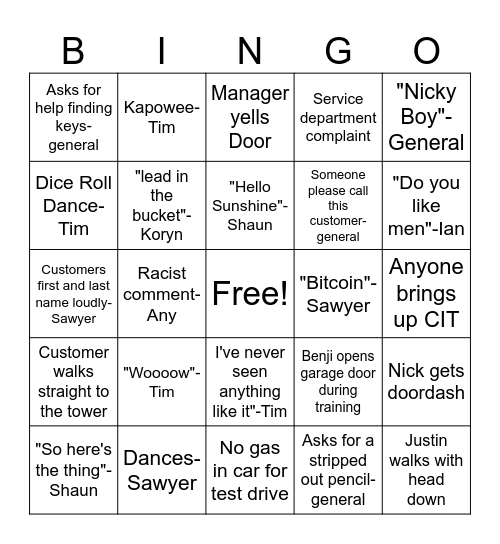 Untitled Bingo Card