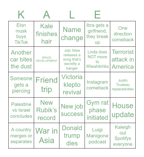Kale Bingo 2025 Bingo Card