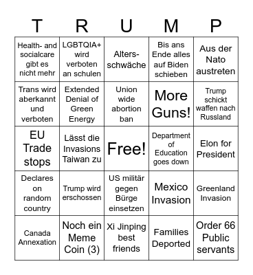 Trump when the when 2025 Bingo Card