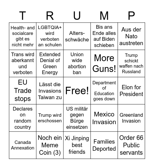 Trump when the when 2025 Bingo Card
