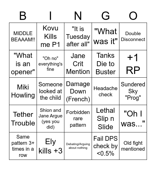 Side Static FRU Bingo Personal Bingo Card