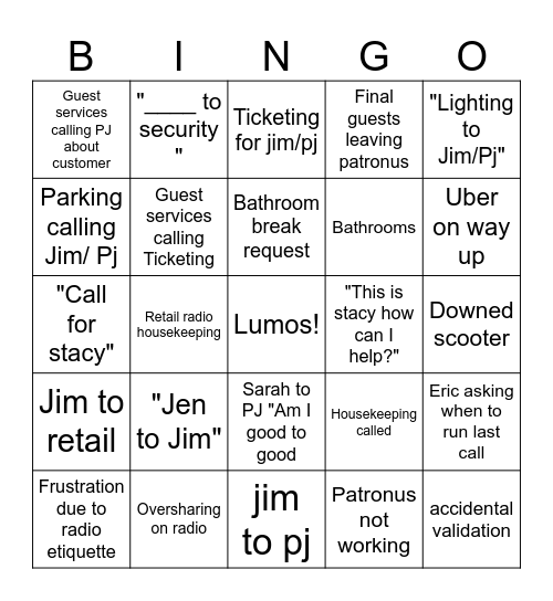Radio Bingo Card