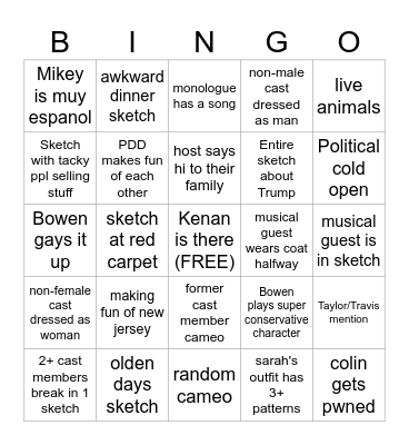 SNL 2024 Bingo Card