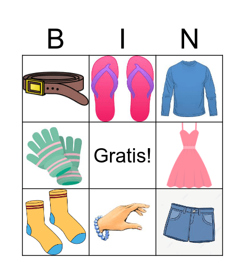 La ropa Bingo Card