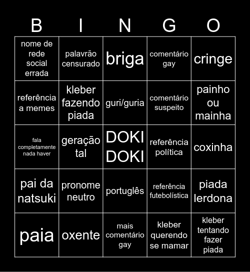 DOKI DOKI MERDA Bingo Card