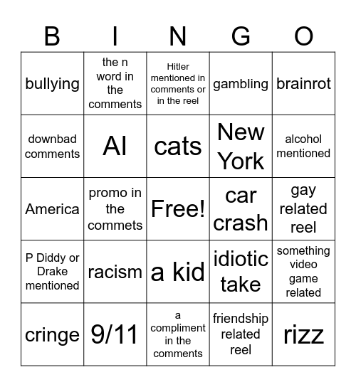 Instagram bingo Card