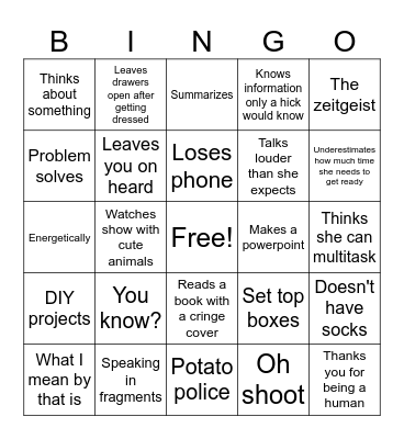 Jenna Bingo Card