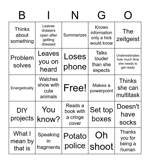Jenna Bingo Card