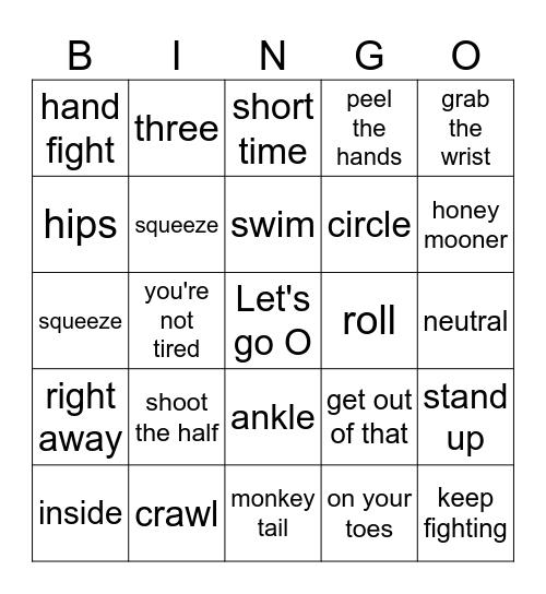 Wrestling Bingo Card