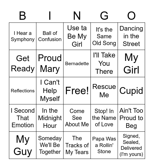 Motown Bingo Card