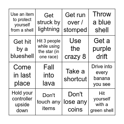 Mario Kart Bingo Card