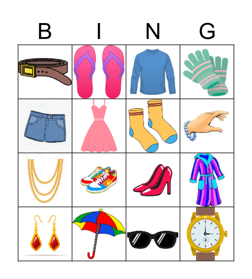 La ropa Bingo Card