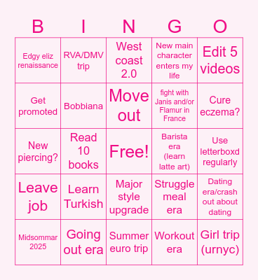 Eliz's Wacky 2025 Bingo Card