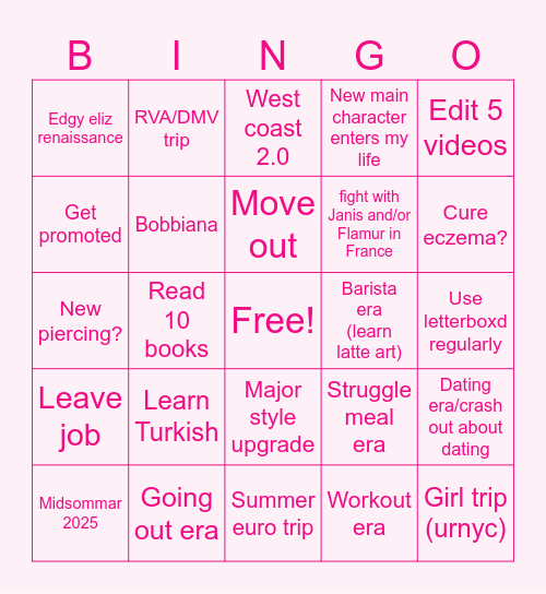 Eliz's Wacky 2025 Bingo Card
