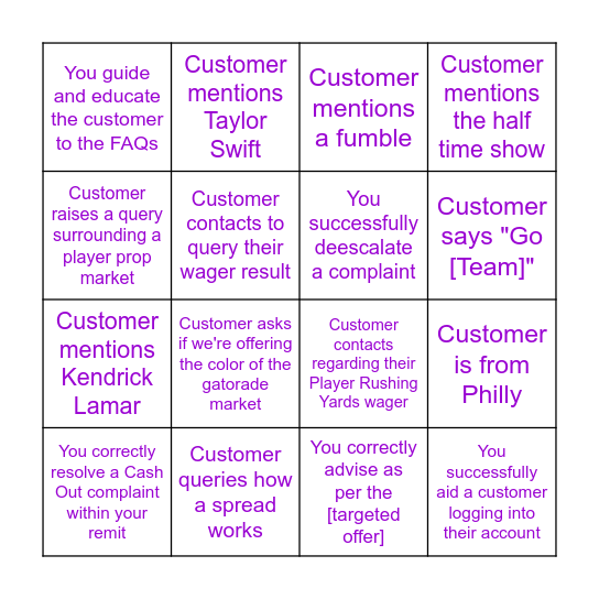 Super Bowl LIX Bingo Card