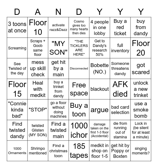 Dandy's World Bingo (Hard) Bingo Card