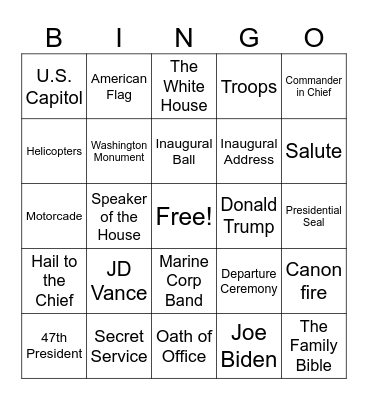 Inauguration Day Bingo Card