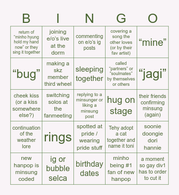 toni minsung bingo 2025 Bingo Card
