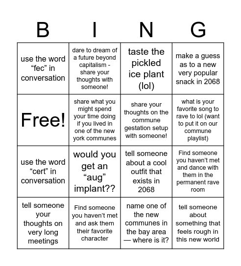 EVERYTHING FOR EVERYONE BINGO Card